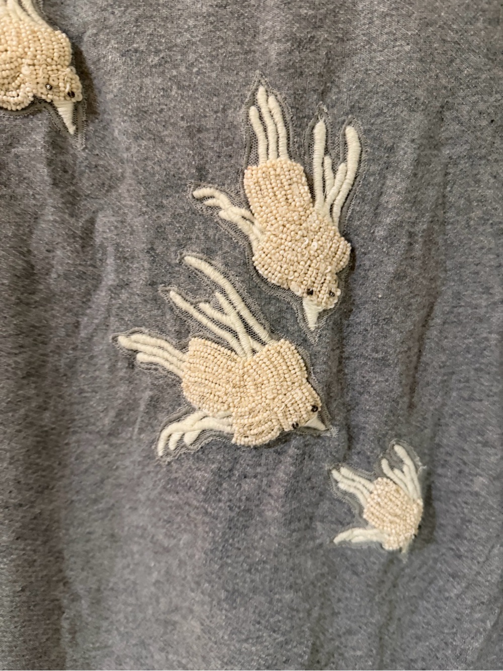Anthropologie Floreat Flutter by Layered Gray Beaded Birds Top Size S - Picture 2 of 6